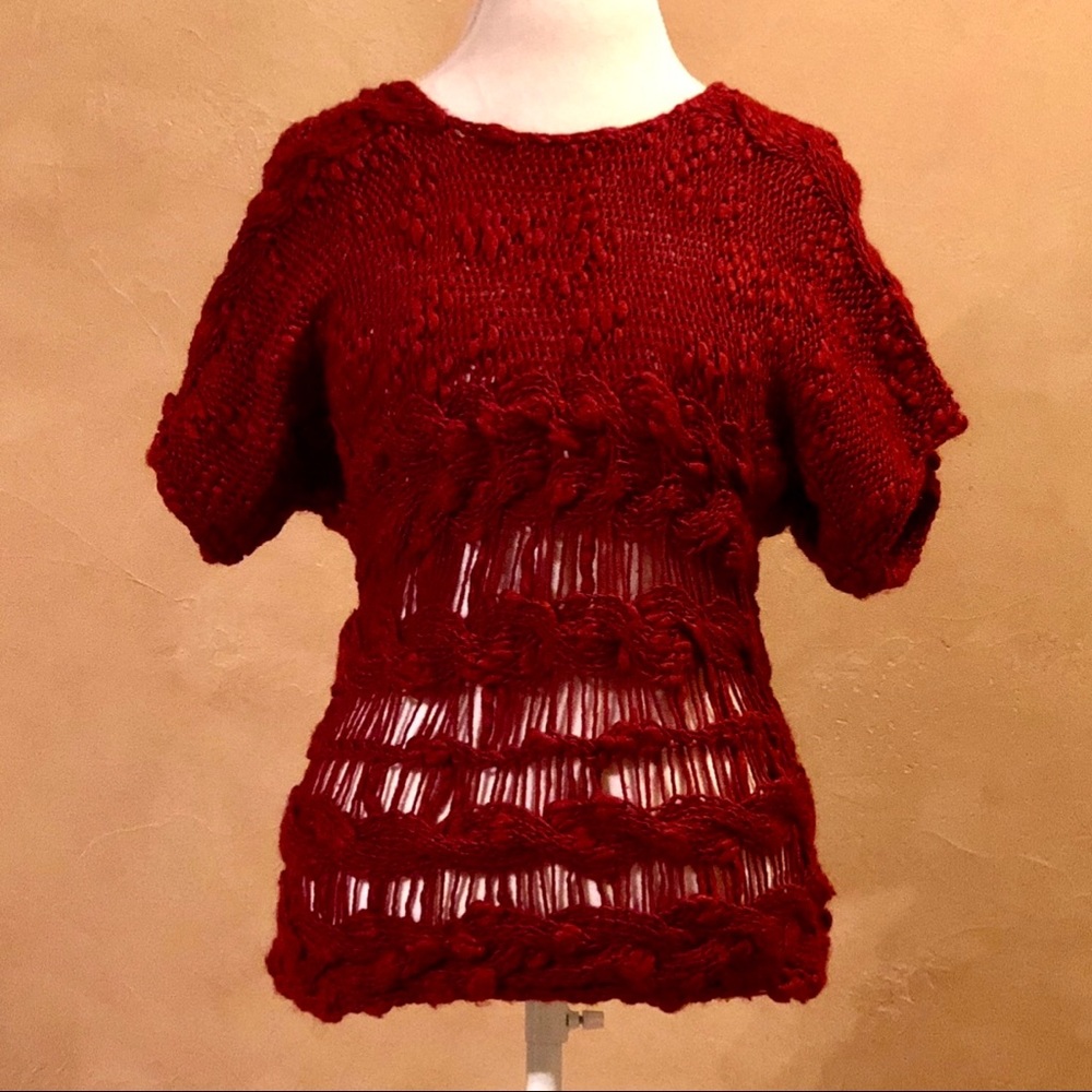 Cherish Dark Red Cable Braided Knit Sweater Small